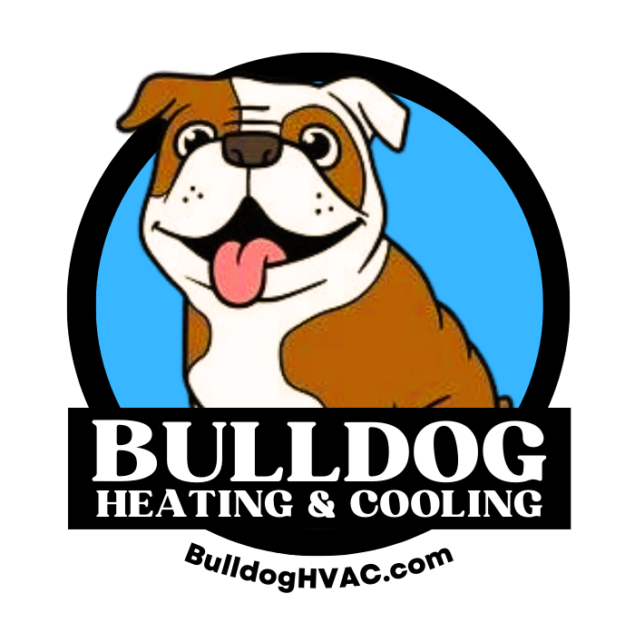 Bulldog Heating & Cooling logo with cartoon bulldog and website URL BulldogHVAC.com